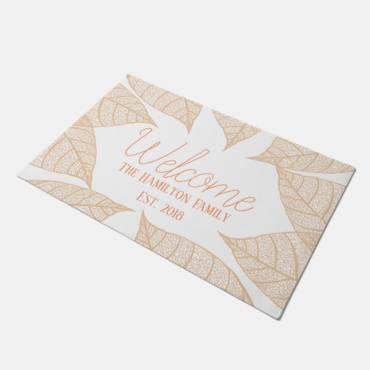 Orange Fall Leaf Skelette | PERSONALISIERT Fußmatte (Schrägansicht)