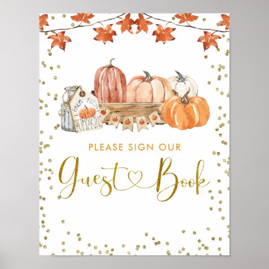 Orange Fall Pumpkin Patch Birthday Guest Book Sign Poster (Vorne)