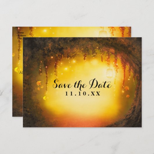 Orange Fall Rustikaler verzauberter Wald Save the Ankündigungspostkarte (Vorne/Hinten)