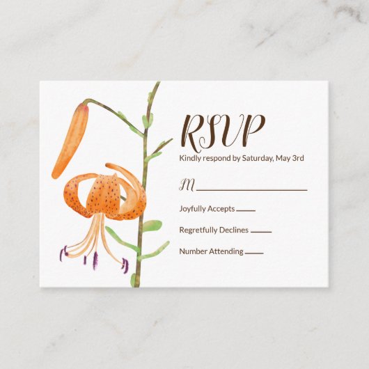 Orange Fall Tiger Lilies Wedding RSVP Card Hinweiskarte (Vorderseite)