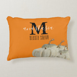 Orange Fall White Pumpkins Beauty Salon Monogram Dekokissen