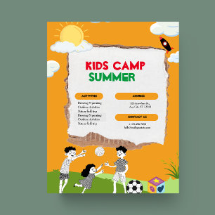 Orange farbenfrohe spielerische Kinder Camp Sommer Flyer