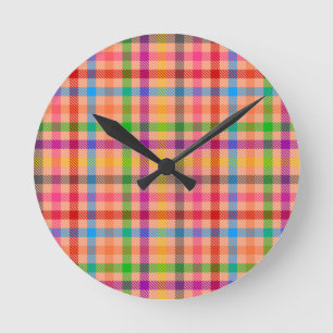 Orange Farbige Gingham Karo Muster Runde Wanduhr