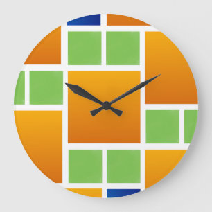 Orange Farbverlauf Quadrate Große Wanduhr