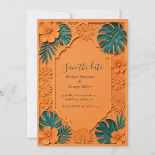 orange Faux-Cutout-Hawaii-Blumen-Hochzeit Einladung
