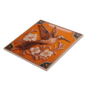 Orange faux relief Art Nouveau Hummingbird R Fliese (Seite)