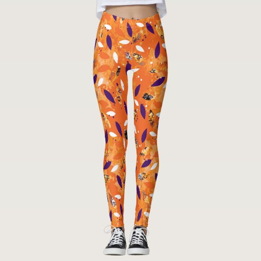 Orange Feather Halloween Leggings (Vorderseite)