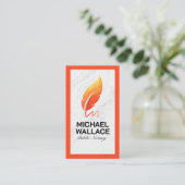 Orange Feather Pen Logo | Marmorweiß Visitenkarte (Stehend Vorderseite)