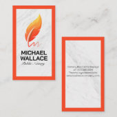 Orange Feather Pen Logo | Marmorweiß Visitenkarte (Vorne/Hinten)