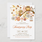 Orange Festive Owls Erntedank Party Einladung (Vorderseite)