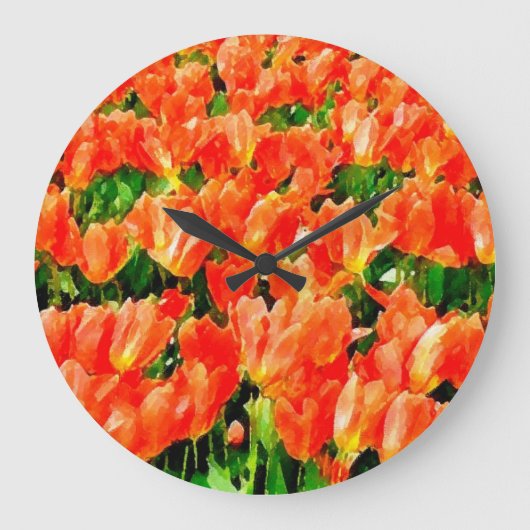 Orange field of tulips große wanduhr (Vorderseite)