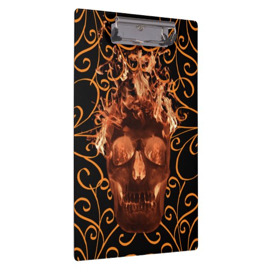 Orange Fire Skull Clipboard Klemmbrett (Rechts)