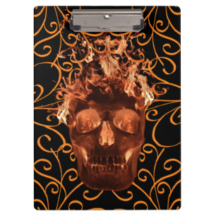 Orange Fire Skull Clipboard Klemmbrett