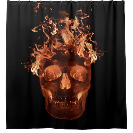 Orange Fire Skull Duschvorhang (Vorderseite)