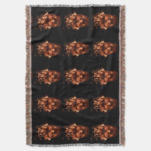 Orange Fire Skull Throw Blanket Decke (Vorderseite Vertikal)