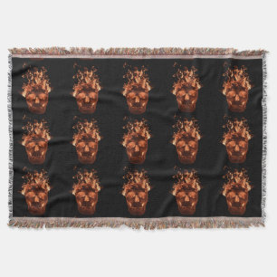 Orange Fire Skull Throw Blanket Decke