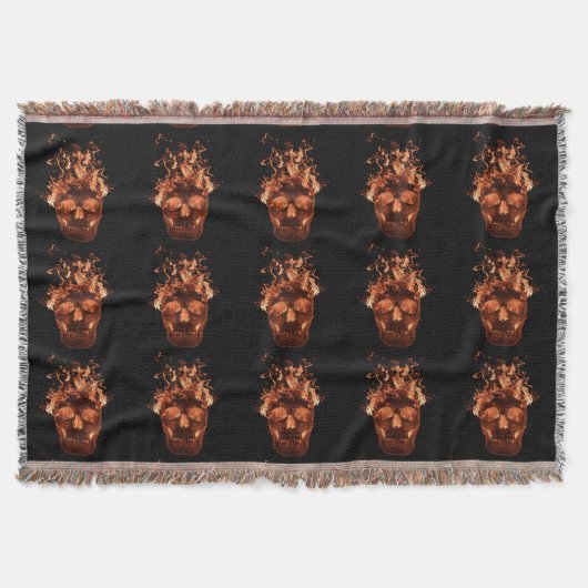 Orange Fire Skull Throw Blanket Decke (Vorderseite)