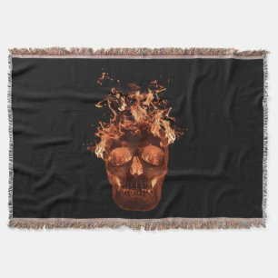 Orange Fire Skull Throw Blanket Decke