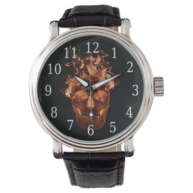 Orange Fire Skull Watch Armbanduhr (Vorderseite)