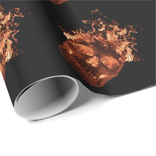 Orange Fire Skull Wrapping Paper Geschenkpapier (Rolleneckpunkt)
