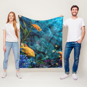 ORANGE FISH BLAUE OCEAN FLEECKE BLANKET FLEECEDECKE