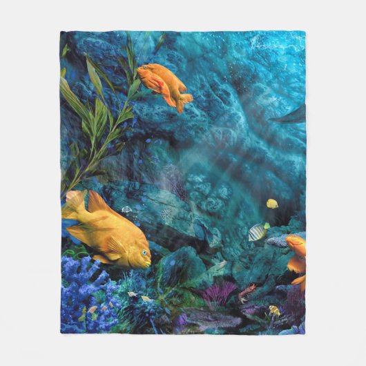 ORANGE FISH BLAUE OCEAN FLEECKE BLANKET FLEECEDECKE (Vorderseite)
