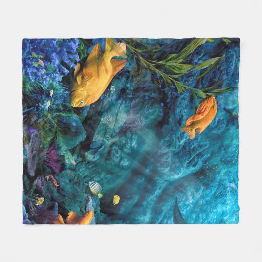 ORANGE FISH BLAUE OCEAN FLEECKE BLANKET FLEECEDECKE (Vorderseite (Horizontal))
