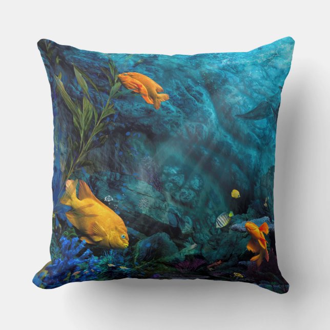 ORANGE FISH BLAUE OCEAN KISSEN (Vorderseite)