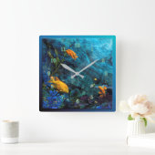 ORANGE FISH BLAUE OCEAN QUADRATISCHE WANDUHR (Zuhause)