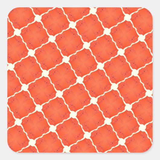 Orange Fishing Net Mosaic Tile Grid Muster Geschen Quadratischer Aufkleber (Vorderseite)