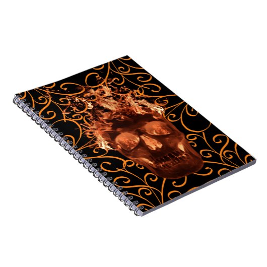 Orange Flame Skull Spiral Notebook Notizblock (Rechte Seite)