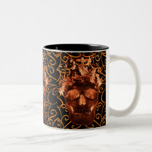 Orange Flame Skull-Tasse Zweifarbige Tasse