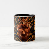 Orange Flame Skull-Tasse Zweifarbige Tasse (Mittel)