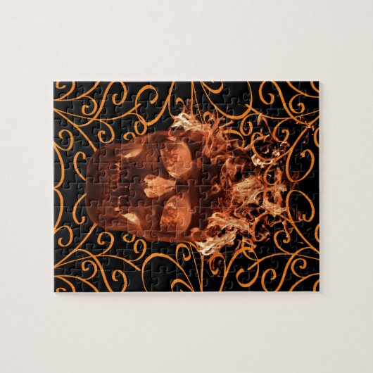 Orange Flaming Fire Skull Art Puzzle (Horizontal)