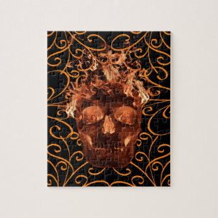 Orange Flaming Fire Skull Art Puzzle