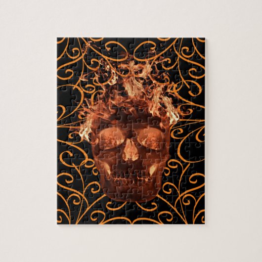 Orange Flaming Fire Skull Art Puzzle (Vertikal)