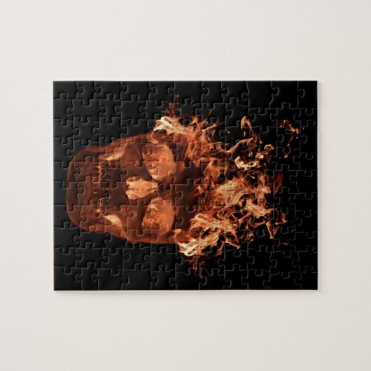 Orange Flaming Fire Skull Puzzle (Horizontal)