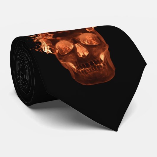 Orange Flaming Skull Krawatte (Gerollt)