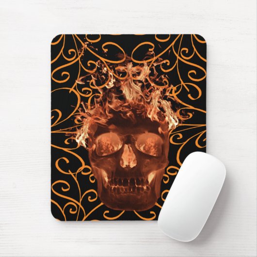 Orange Flaming Skull Mouse Pad Mousepad (Mit Mouse)