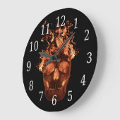 Orange Flaming Skull Round Clock Große Wanduhr (Winkel)