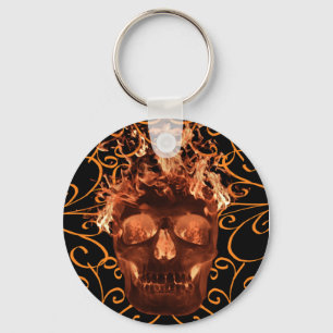 Orange Flaming Skull Schlüsselkette Schlüsselanhänger