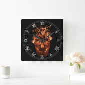 Orange Flaming Skull Square römische Zahlen Uhr (Zuhause)