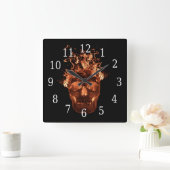 Orange Flaming Skull Square Uhr (Zuhause)