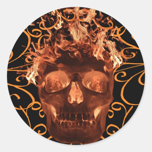 Orange Flaming Skull Stickers (Vorderseite)