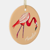 Orange Flamingo Aquarellvogel Kunst Keramik Ornament (Rechts)