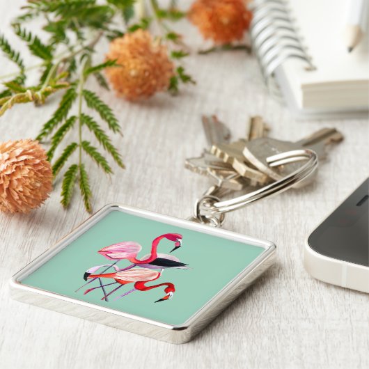 Orange Flamingo Aquarellvogel Kunst Schlüsselanhänger (Seite)