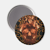 Orange Flammender Totenkopf Magnet (Vorderseite/Rückseite)