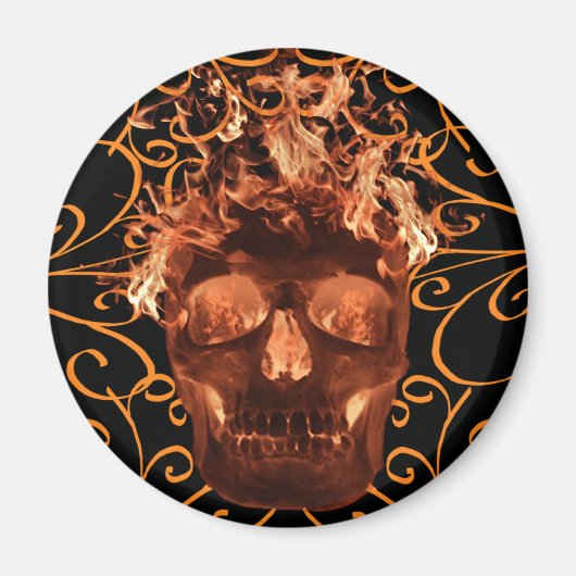 Orange Flammender Totenkopf Magnet (Vorne)