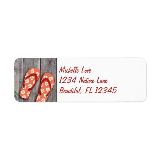 Orange Flip Flops auf Wood Beach Address (Vorne)