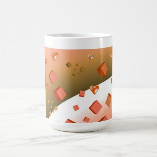 Orange Floating Hearts and Cubes Kaffeetasse (Mittel)